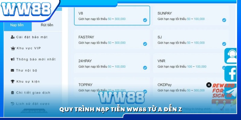 Quy trình nạp tiền WW88 chi tiết từng bước